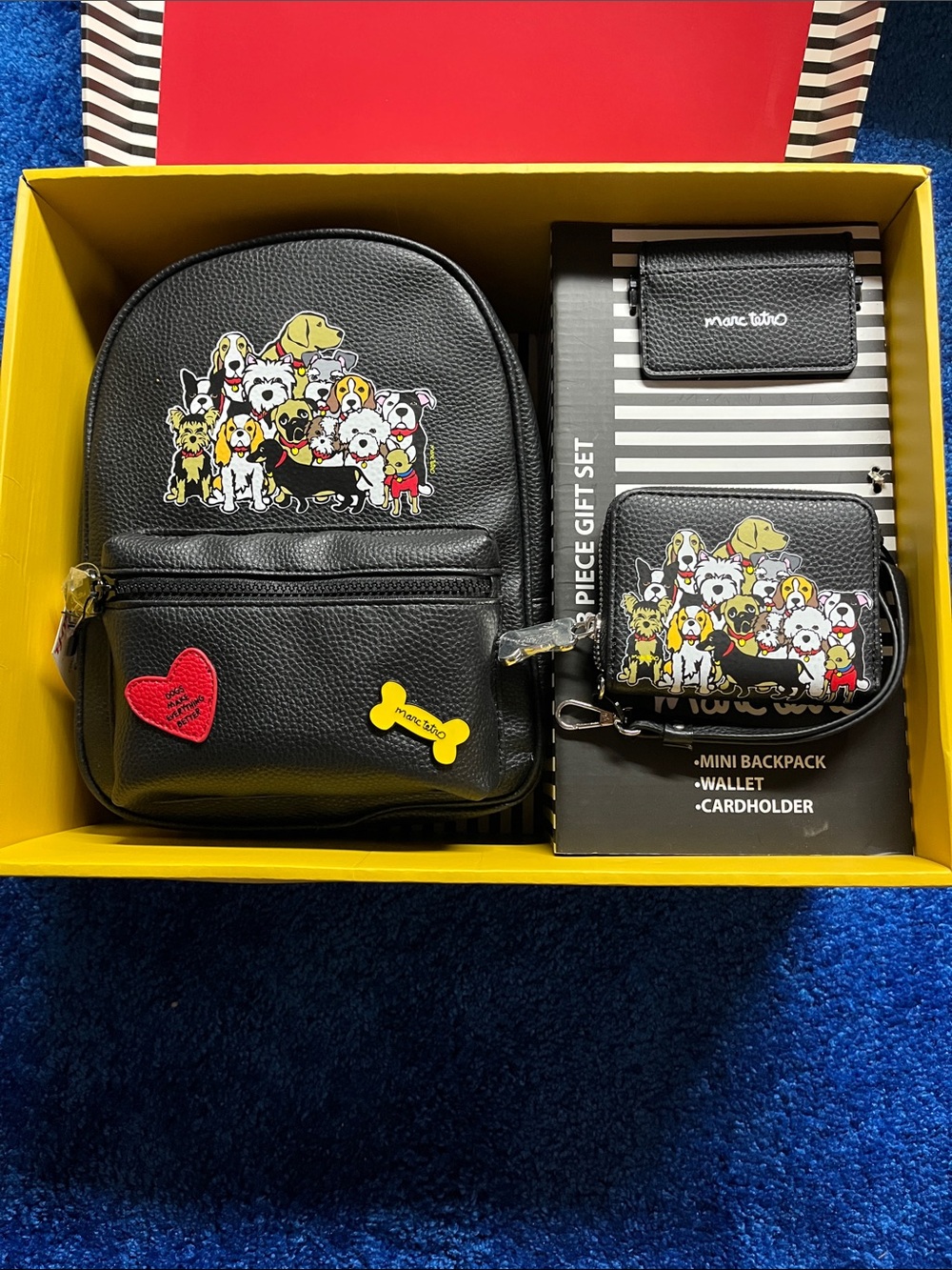 Kids Black Mini Backpack and Wallet Set with Playful Dog Print